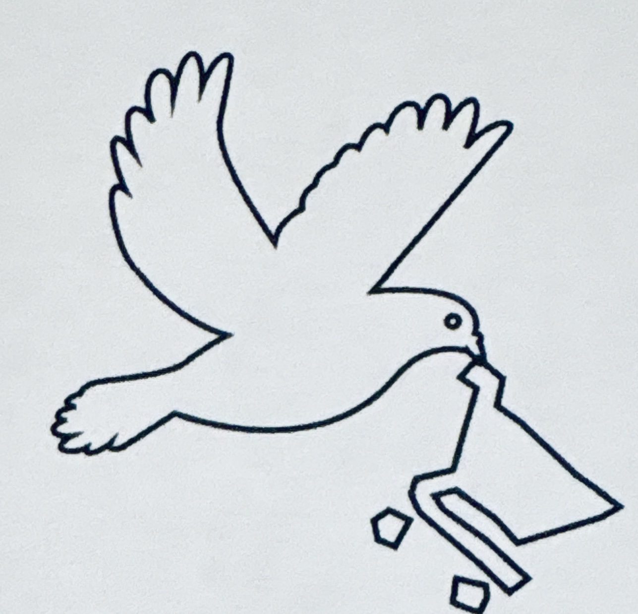 A simple black line drawing of a bird carrying a key.